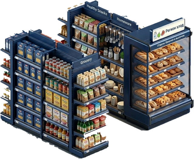 Торговые стеллажи и оснащение магазина